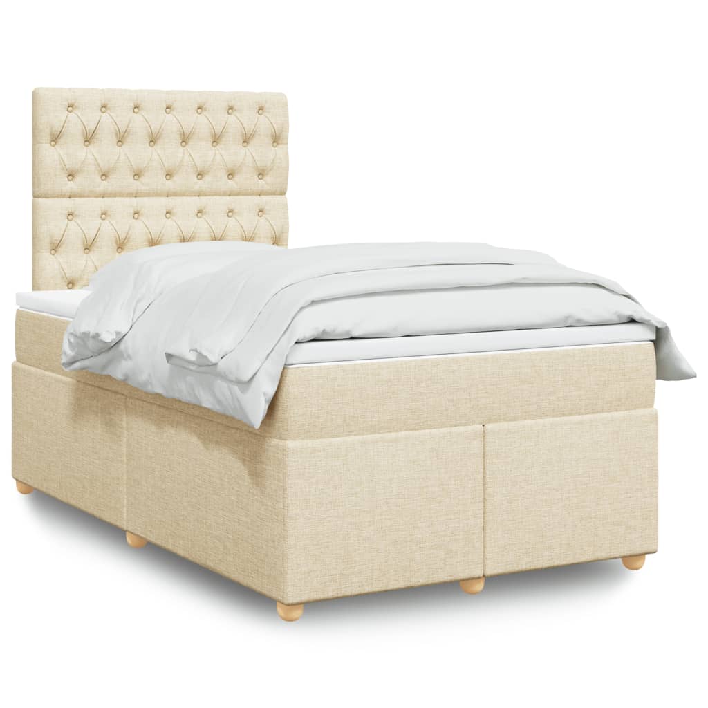 Slatted bed base with cream mattress 120x190 cm fabric