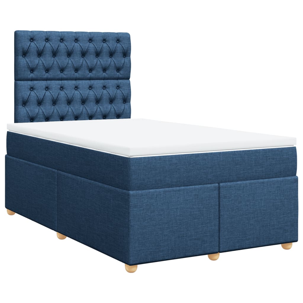 Slatted bed base with blue mattress 120x190 cm fabric