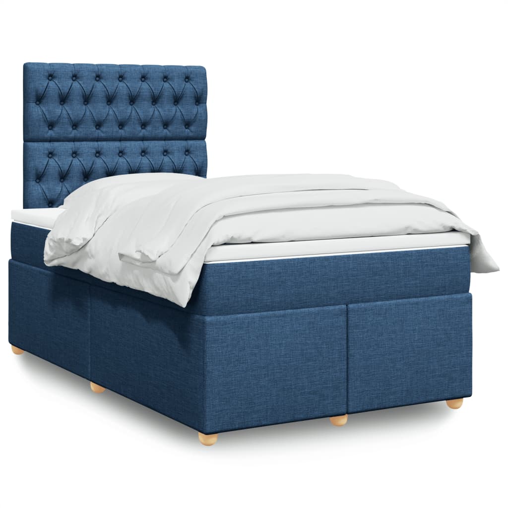 Slatted bed base with blue mattress 120x190 cm fabric