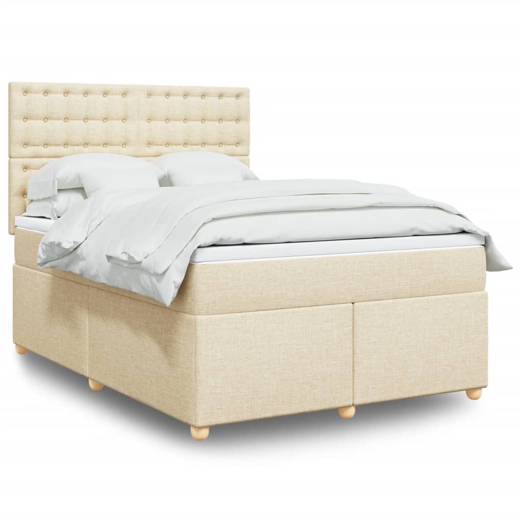 Bed slatted base with mattress Cream 140x200 cm Fabric