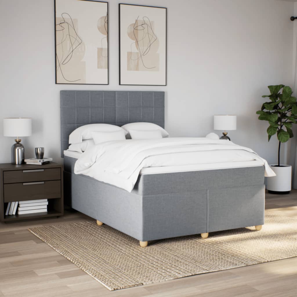 Slatted bed base with mattress Light grey 160x200cm Fabric