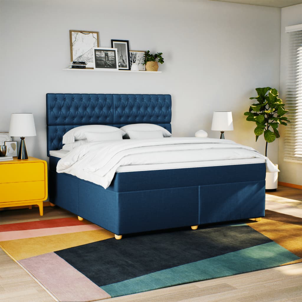 Slatted bed base with mattress Blue 180x200 cm Fabric