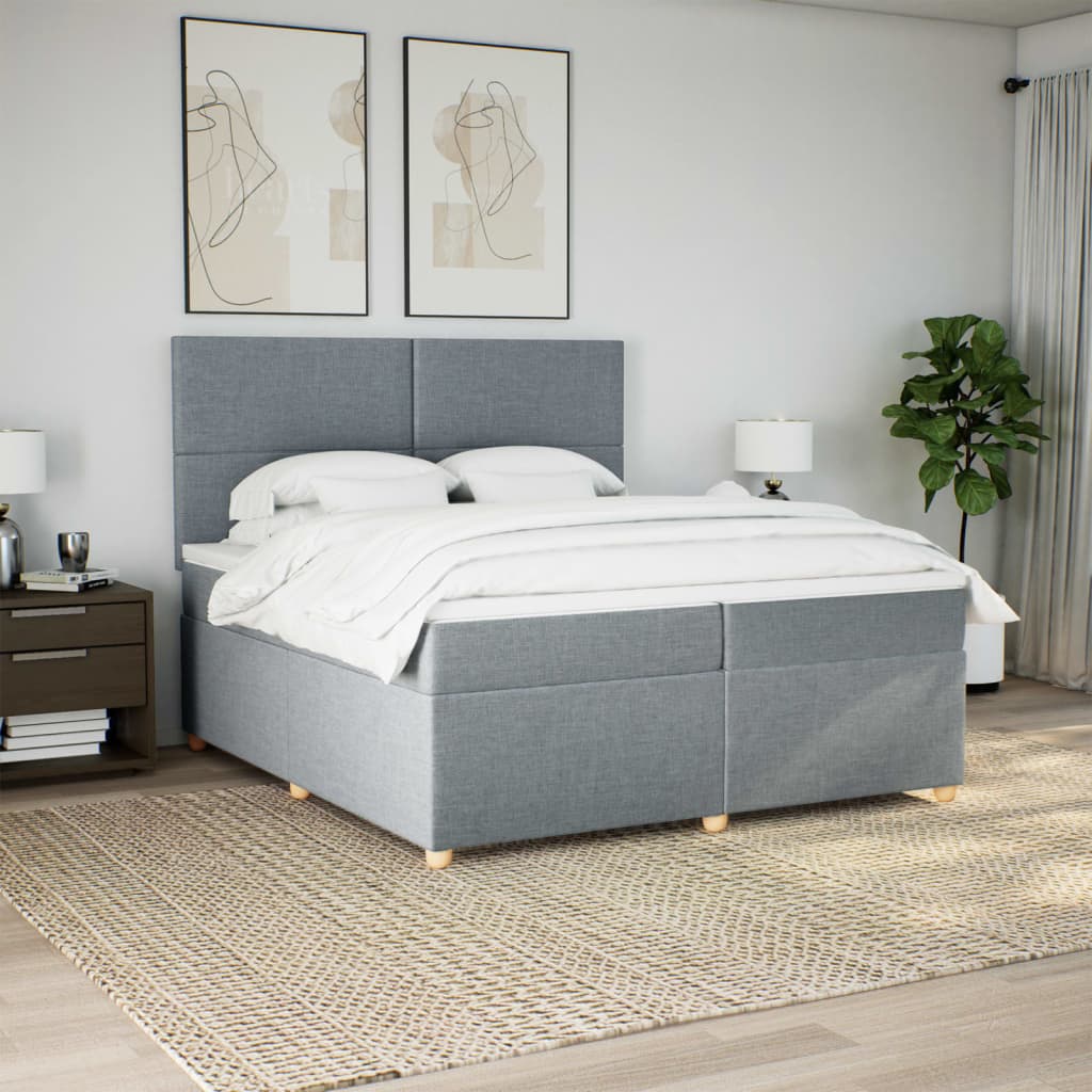 Slatted bed base with mattress Light grey 200x200cm Fabric