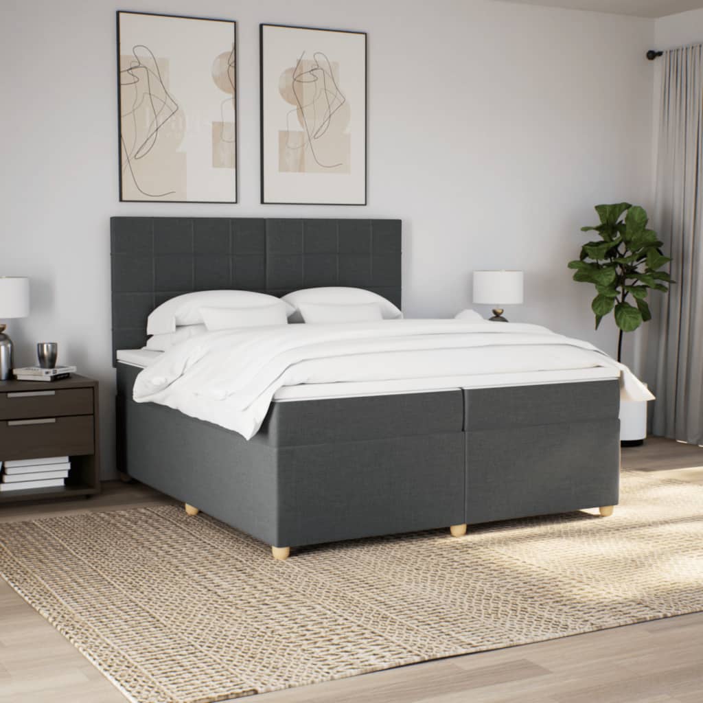 Sommier à lattes de lit avec matelas Gris foncé 200x200cm Tissu