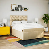 Bed slatted base with mattress Cream 140x200 cm Fabric