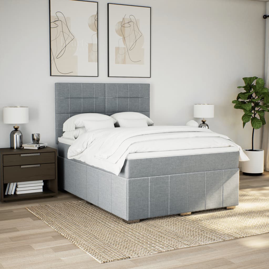 Slatted bed base with mattress Light grey 160x200cm Fabric