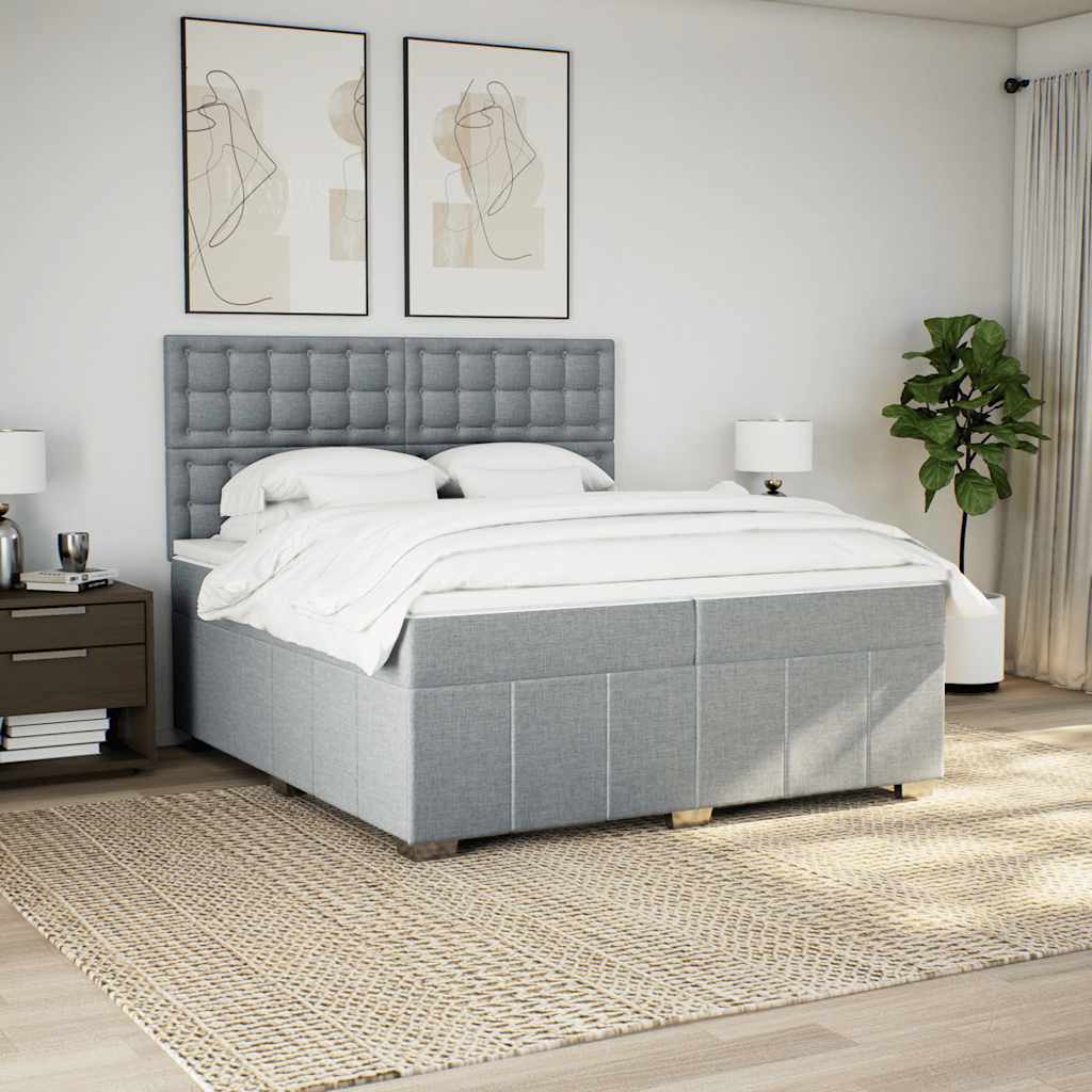 Sommier à lattes de lit avec matelas Gris clair 200x200cm Tissu