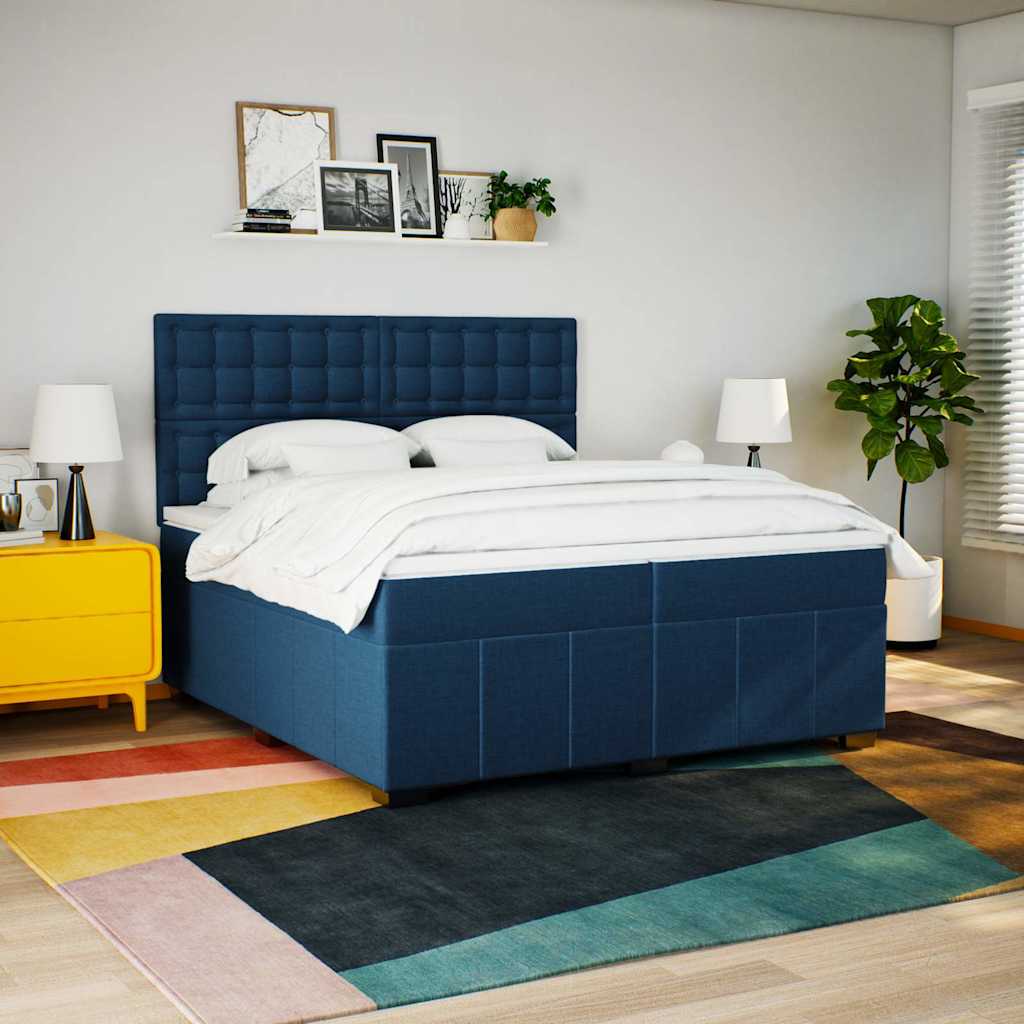 Slatted bed base with mattress Blue 200x200 cm Fabric