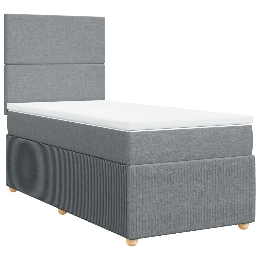 Slatted bed base with light gray mattress 80x200 cm fabric