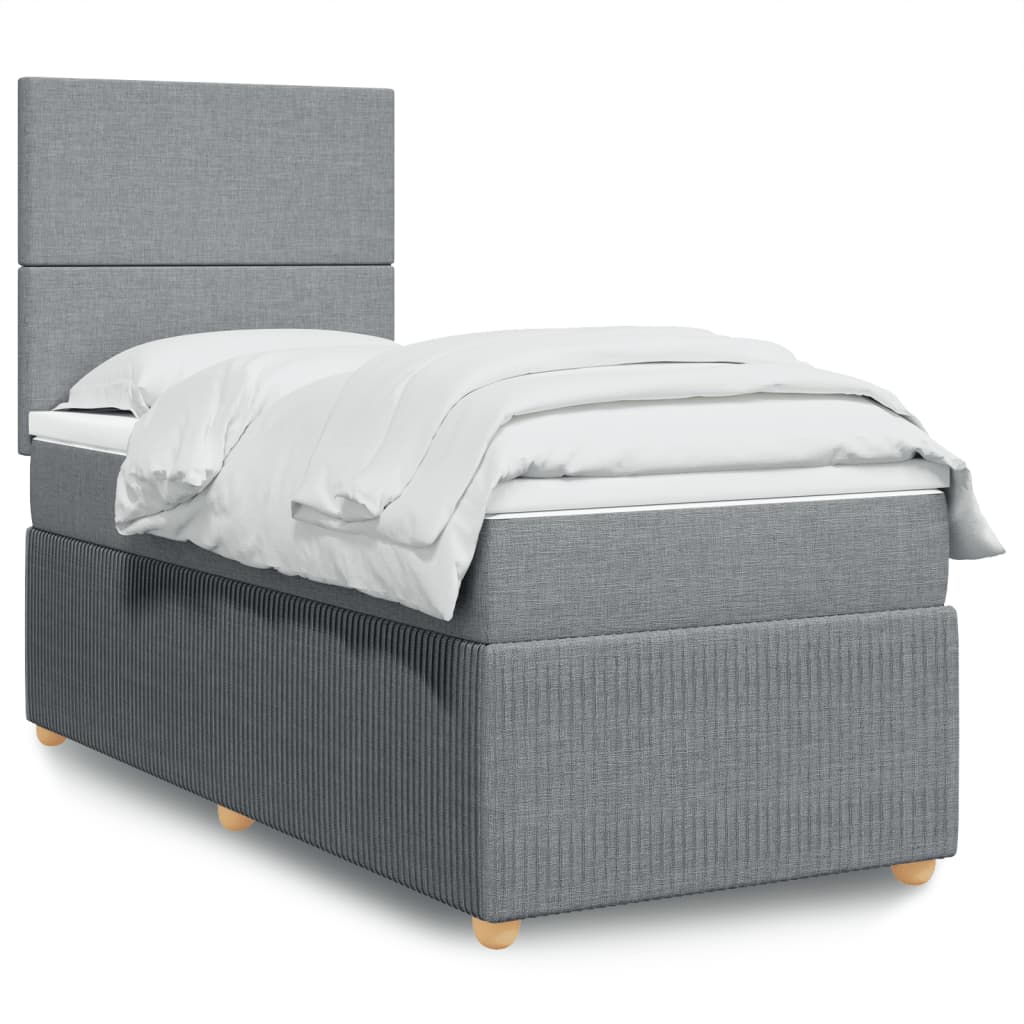 Slatted bed base with light gray mattress 80x200 cm fabric