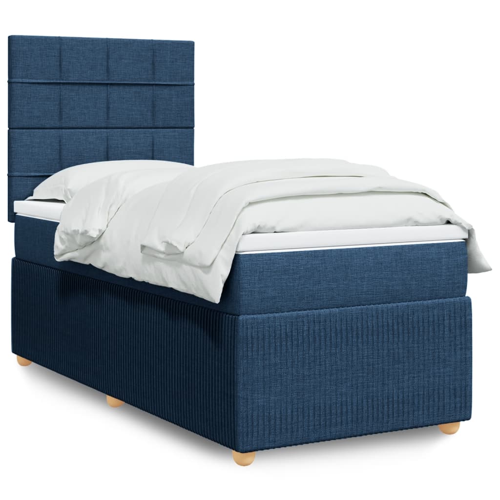 Slatted bed base with mattress Blue 80x200 cm Fabric