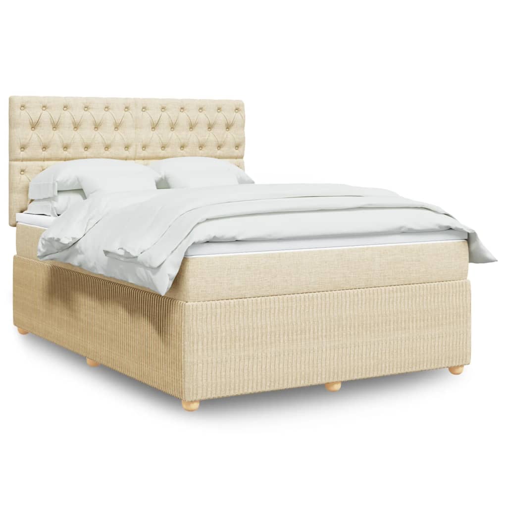 Bed slatted base with mattress Cream 140x200 cm Fabric