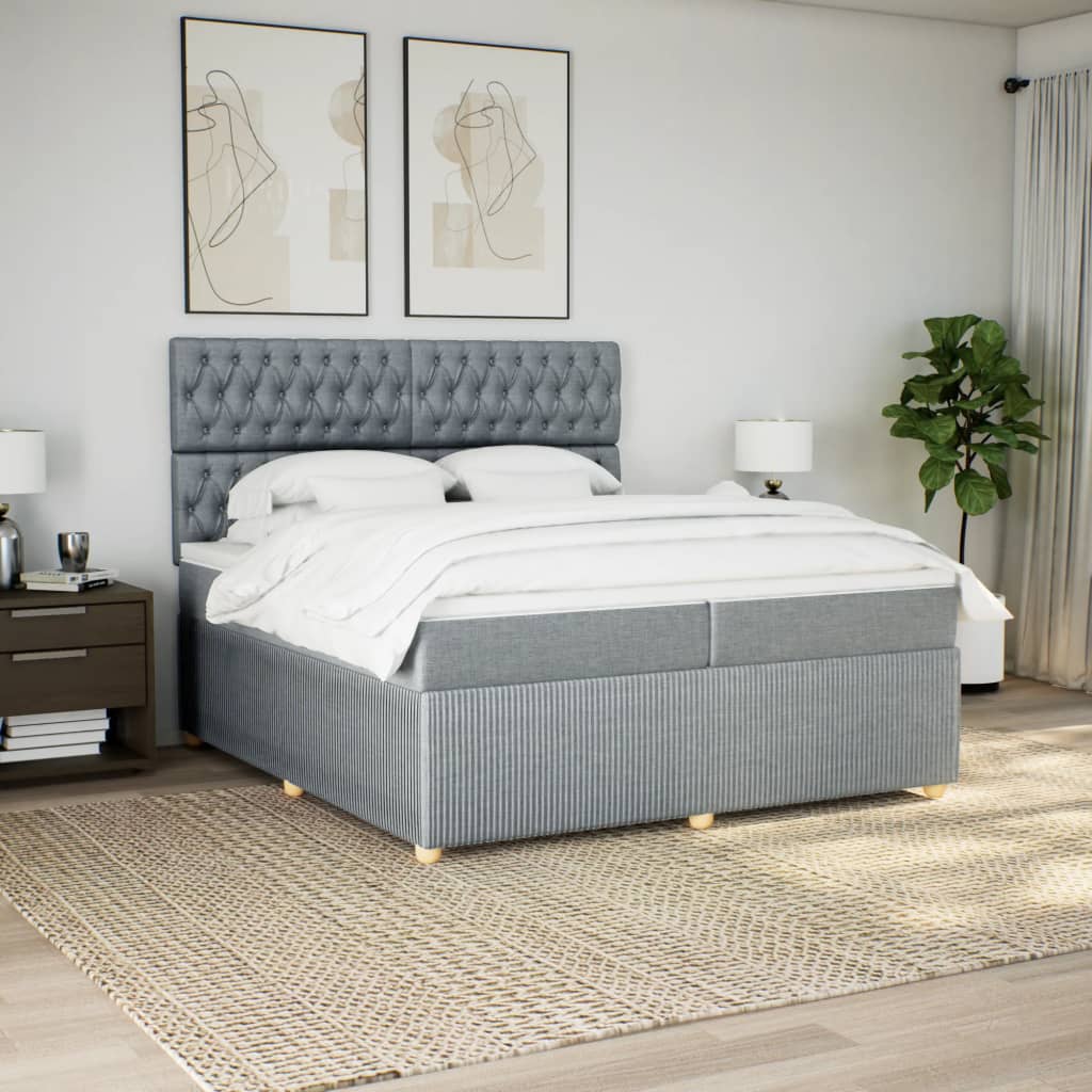 Sommier à lattes de lit avec matelas Gris clair 200x200cm Tissu