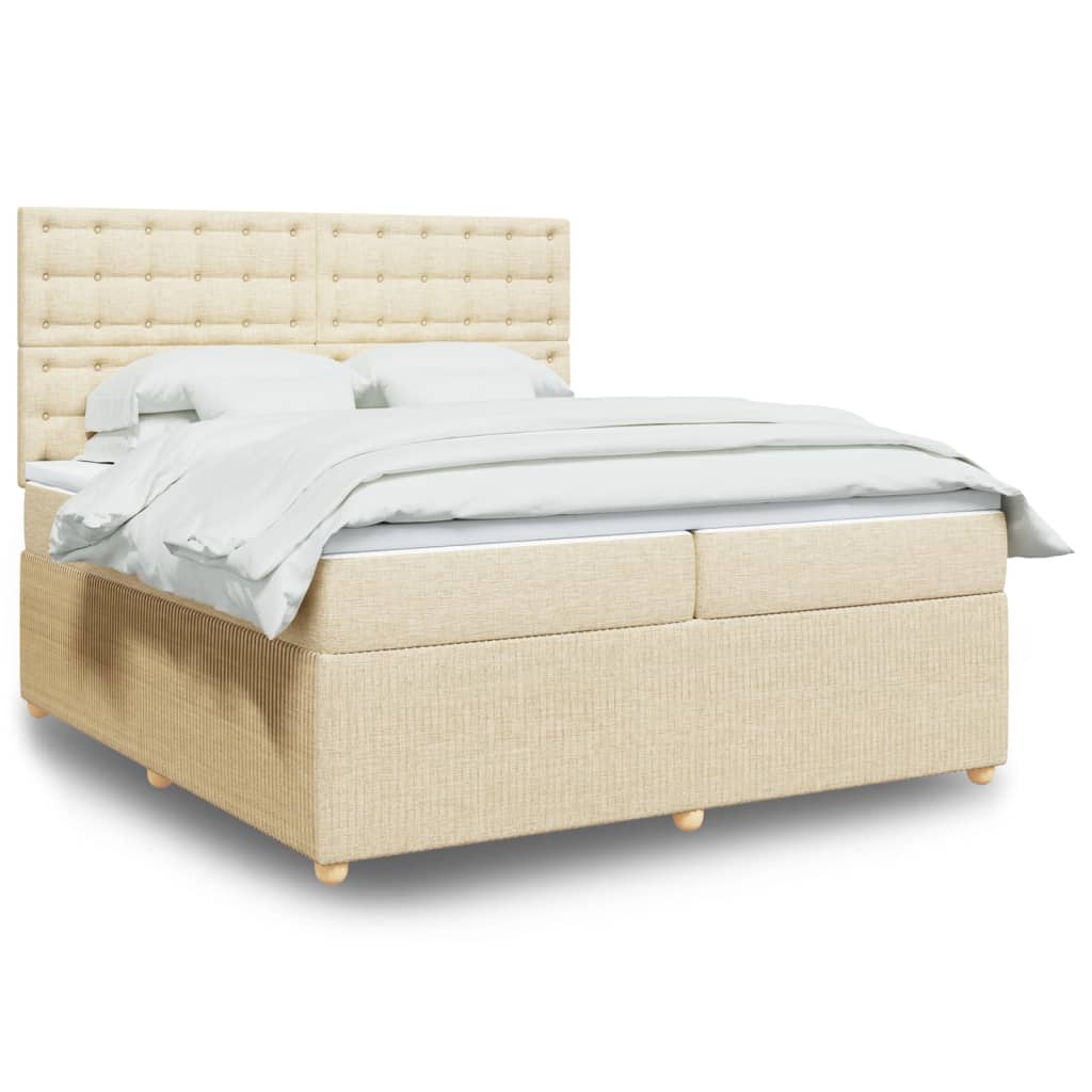 Bed slatted base with mattress Cream 200x200 cm Fabric