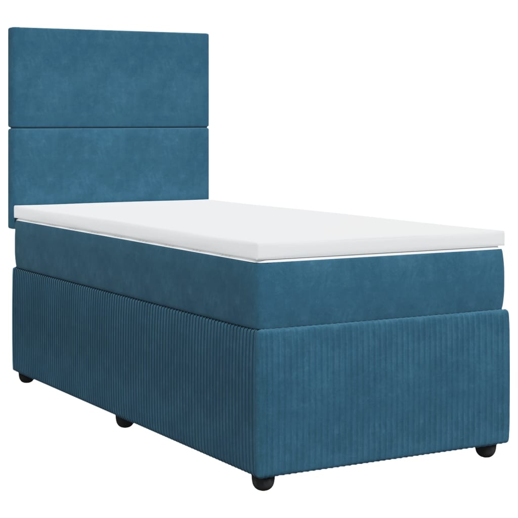 Slatted bed base with blue mattress 90x190 cm velvet