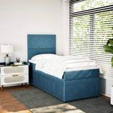 Slatted bed base with blue mattress 90x190 cm velvet