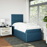 Slatted bed base with blue mattress 90x190 cm velvet