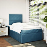 Slatted bed base and blue mattress 120x190 cm velvet