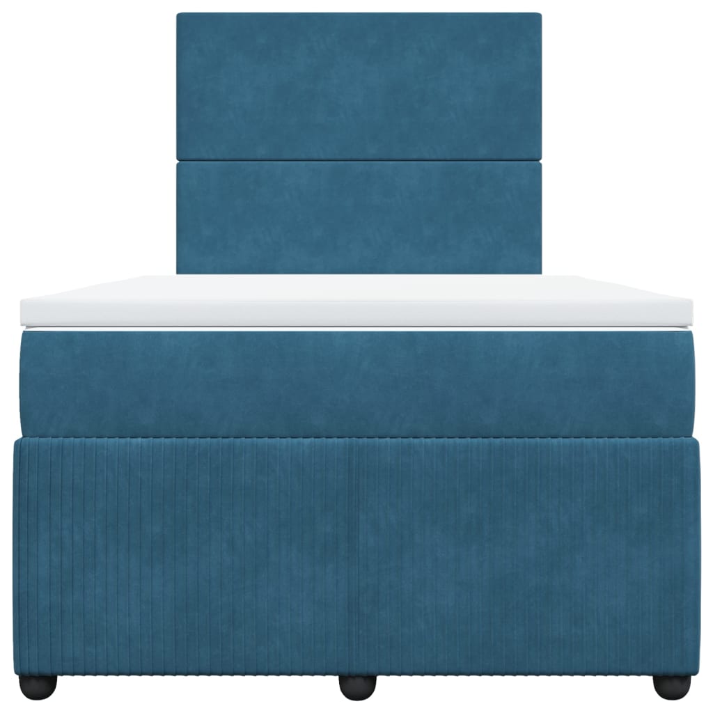 Slatted bed base and blue mattress 120x190 cm velvet