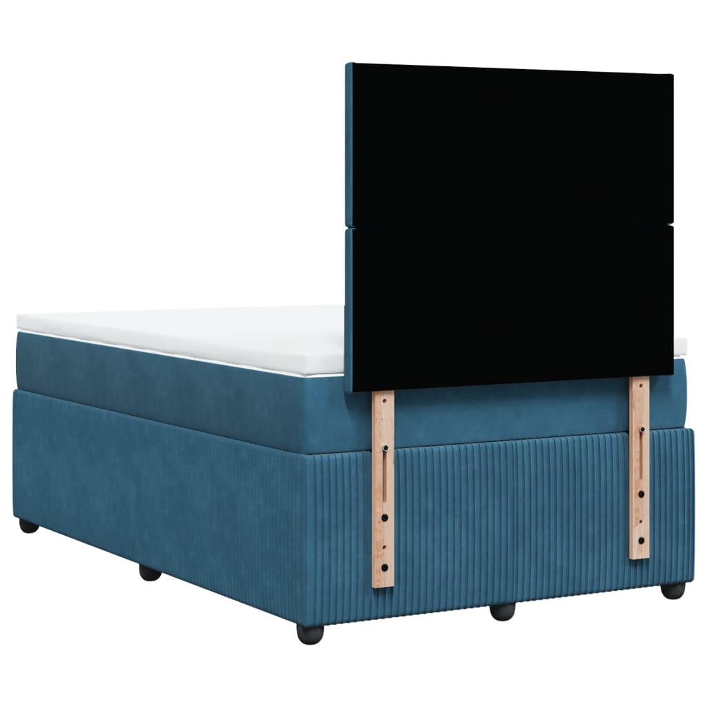 Slatted bed base and blue mattress 120x190 cm velvet