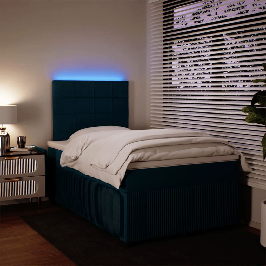 Slatted bed base and blue mattress 120x190 cm velvet