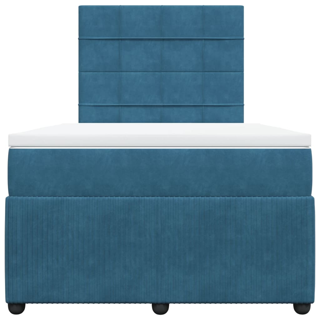 Slatted bed base and blue mattress 120x190 cm velvet