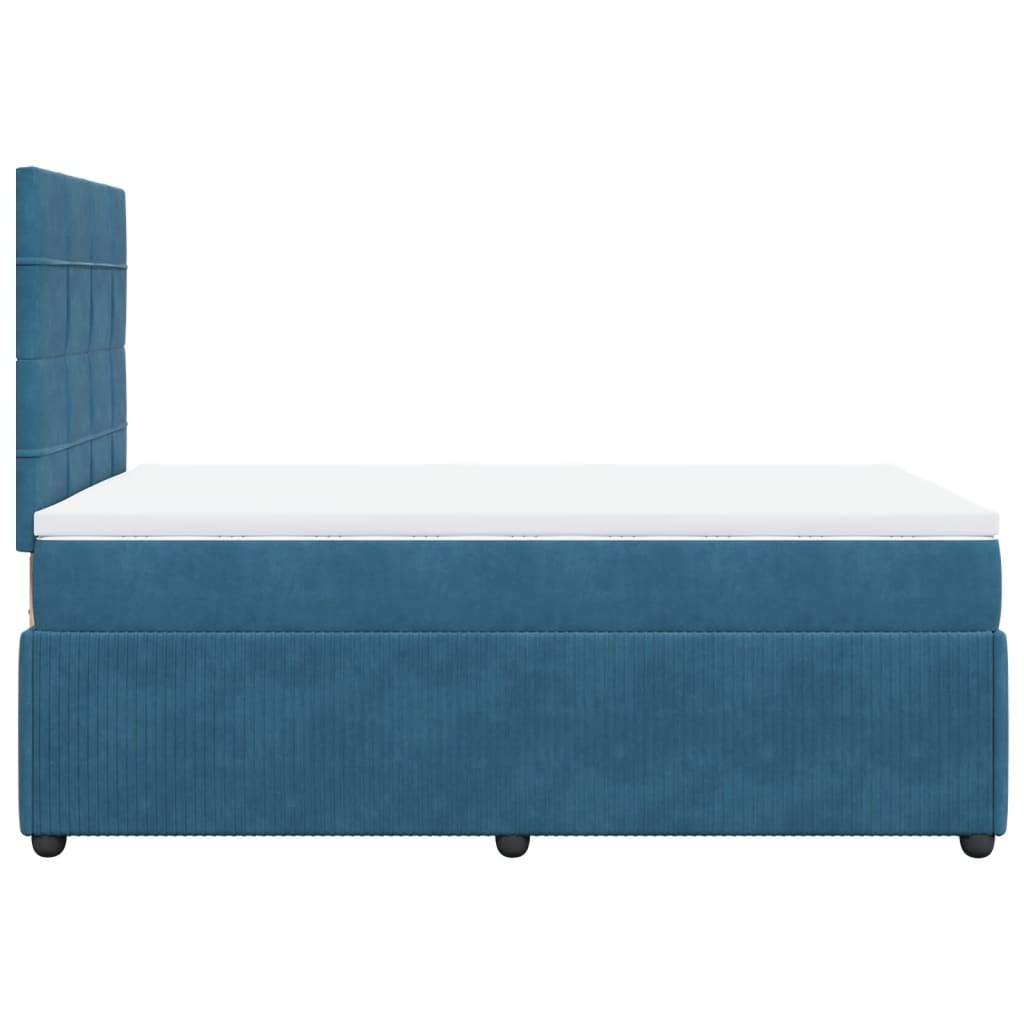 Slatted bed base and blue mattress 120x190 cm velvet