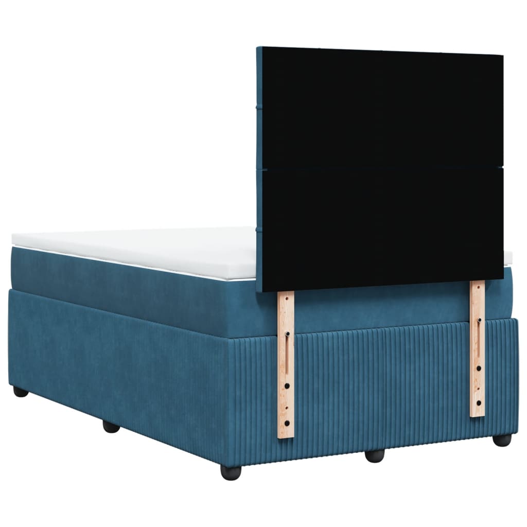 Slatted bed base and blue mattress 120x190 cm velvet