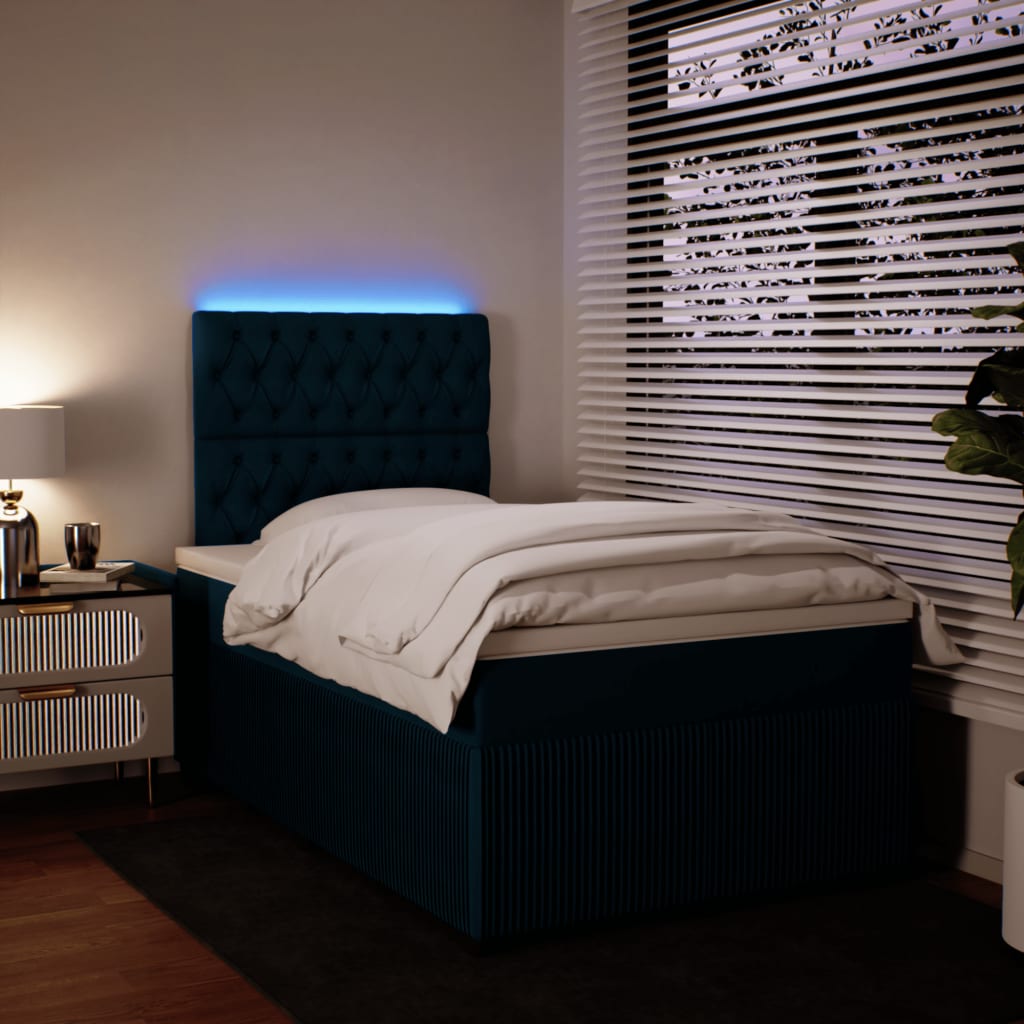 Slatted bed base and blue mattress 120x190 cm velvet