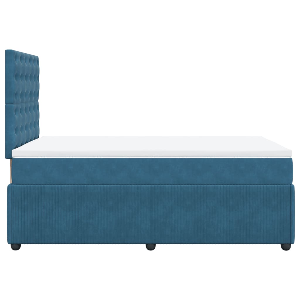 Slatted bed base and blue mattress 120x190 cm velvet