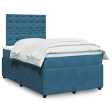 Slatted bed base and blue mattress 120x190 cm velvet