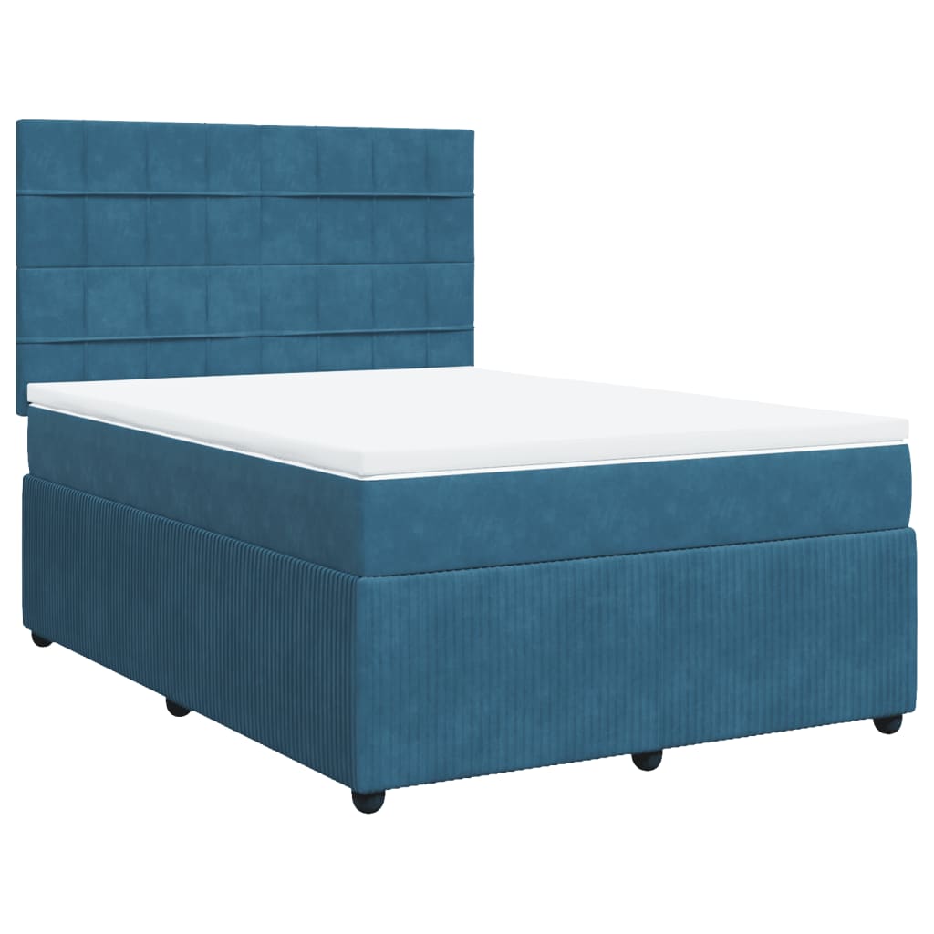 Slatted bed base and blue mattress 140x190 cm velvet