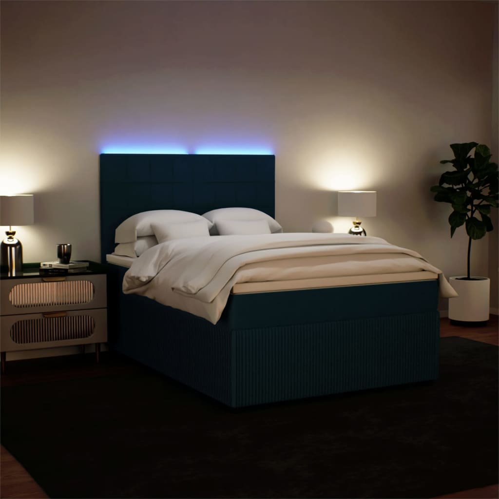 Slatted bed base and blue mattress 140x190 cm velvet