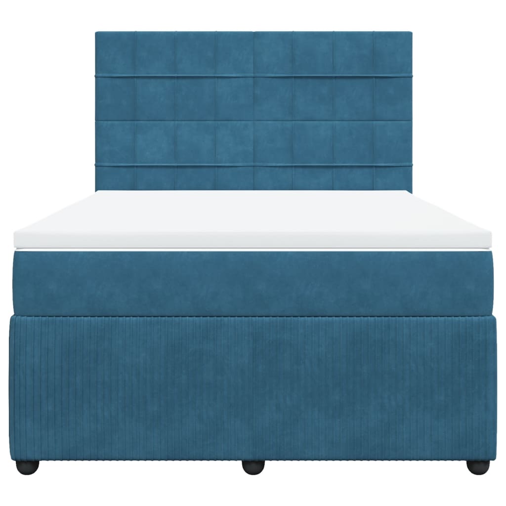 Slatted bed base and blue mattress 140x190 cm velvet