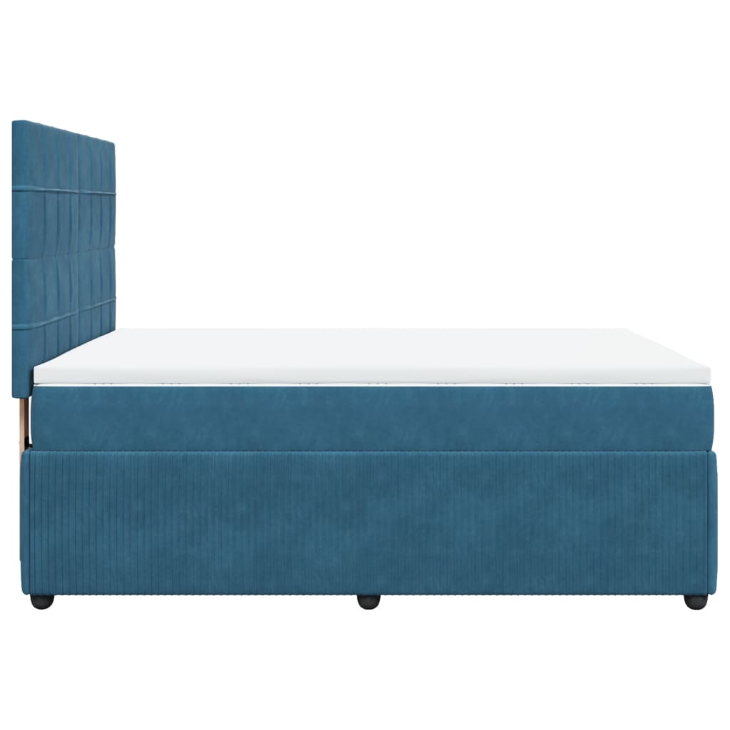 Slatted bed base and blue mattress 140x190 cm velvet