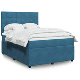 Slatted bed base and blue mattress 140x190 cm velvet