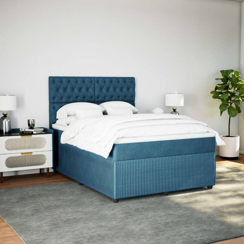 Slatted bed base and blue mattress 140x190 cm velvet