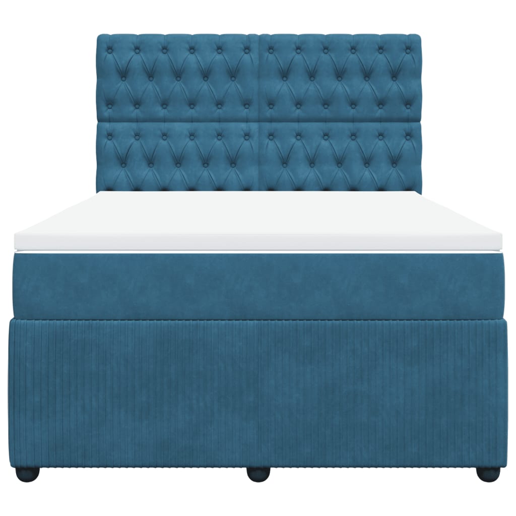 Slatted bed base and blue mattress 140x190 cm velvet