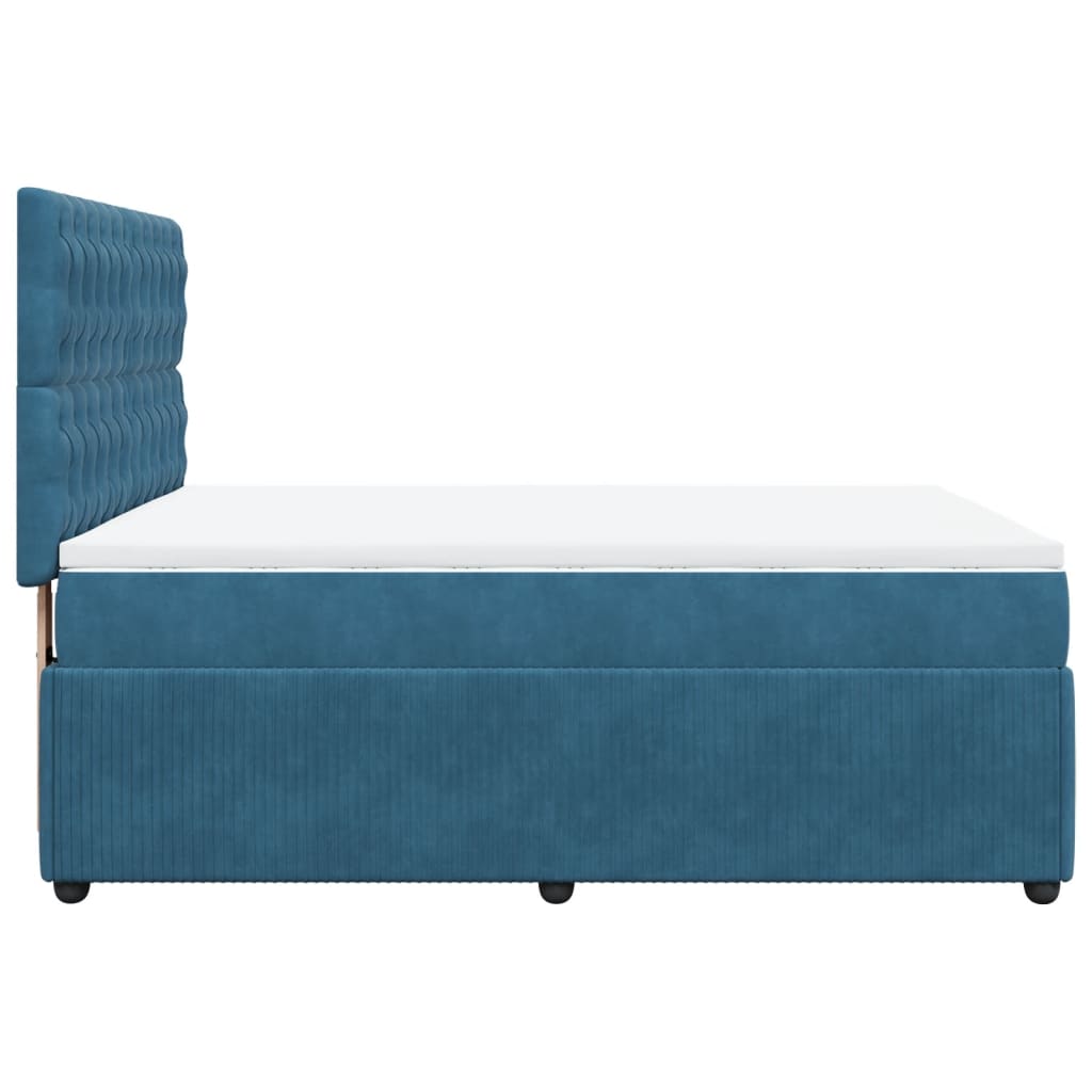 Slatted bed base and blue mattress 140x190 cm velvet