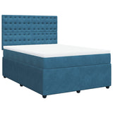 Slatted bed base and blue mattress 140x190 cm velvet