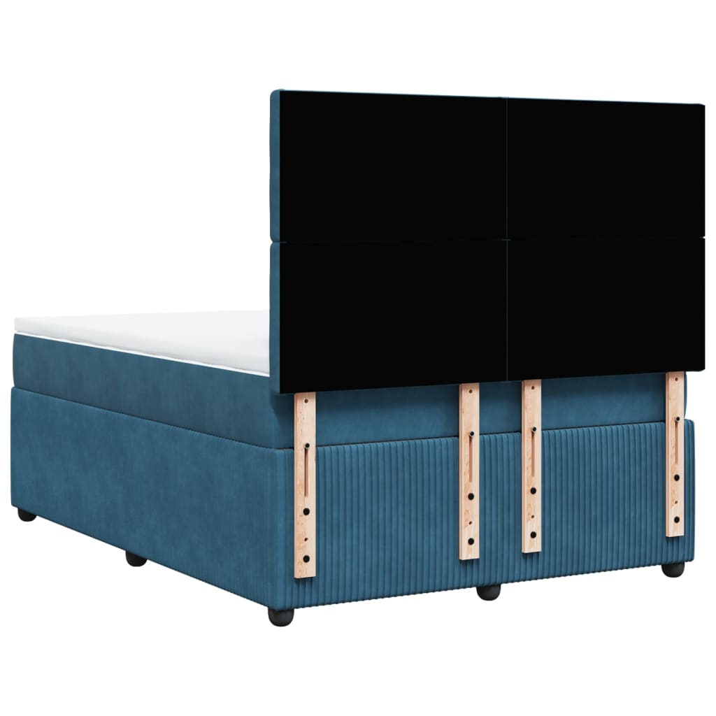 Slatted bed base and blue mattress 140x190 cm velvet