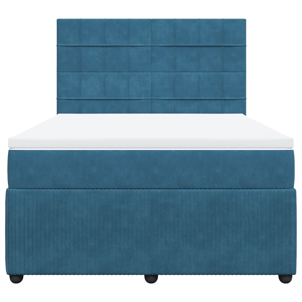 Slatted bed base and blue mattress 140x200 cm velvet