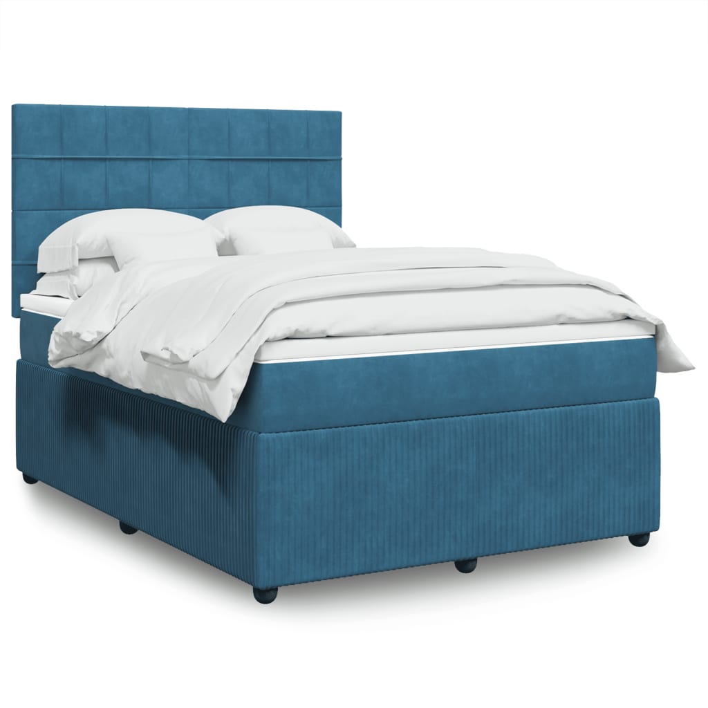 Slatted bed base and blue mattress 140x200 cm velvet