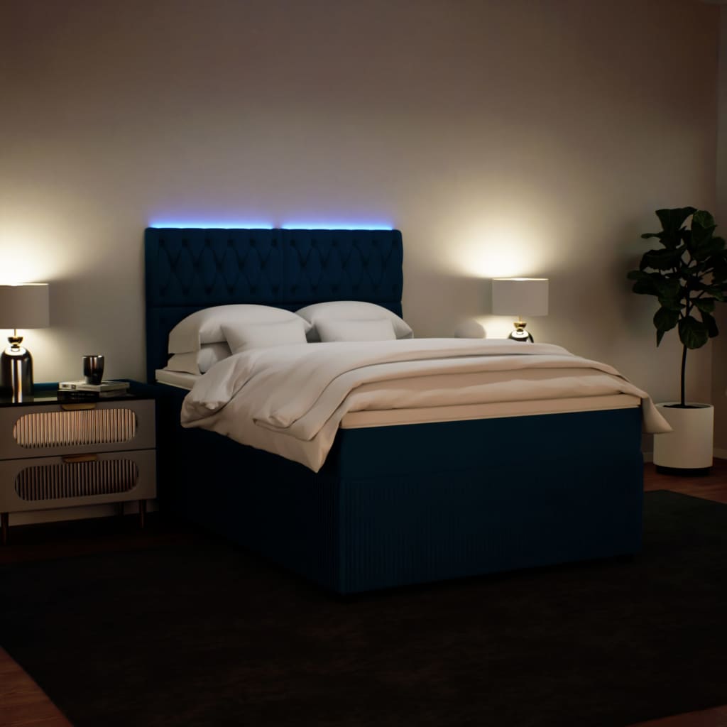 Slatted bed base and blue mattress 140x200 cm velvet