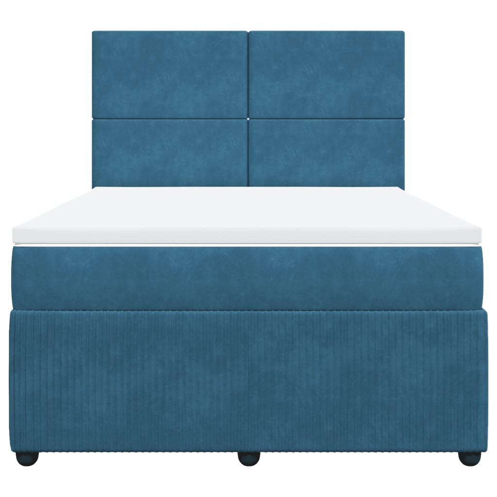 Slatted bed base and blue mattress 160x200 cm velvet