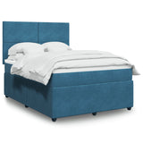 Slatted bed base and blue mattress 160x200 cm velvet