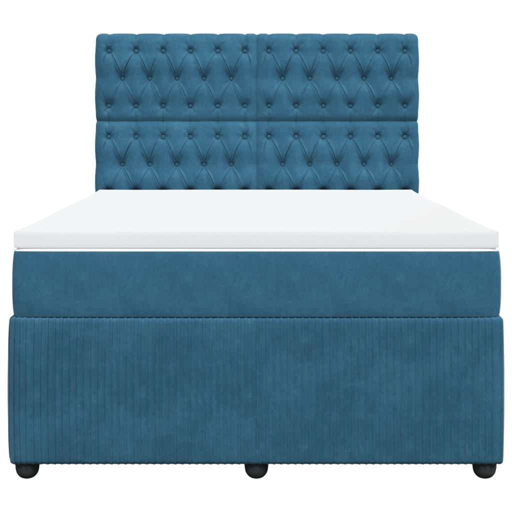 Slatted bed base and blue mattress 160x200 cm velvet