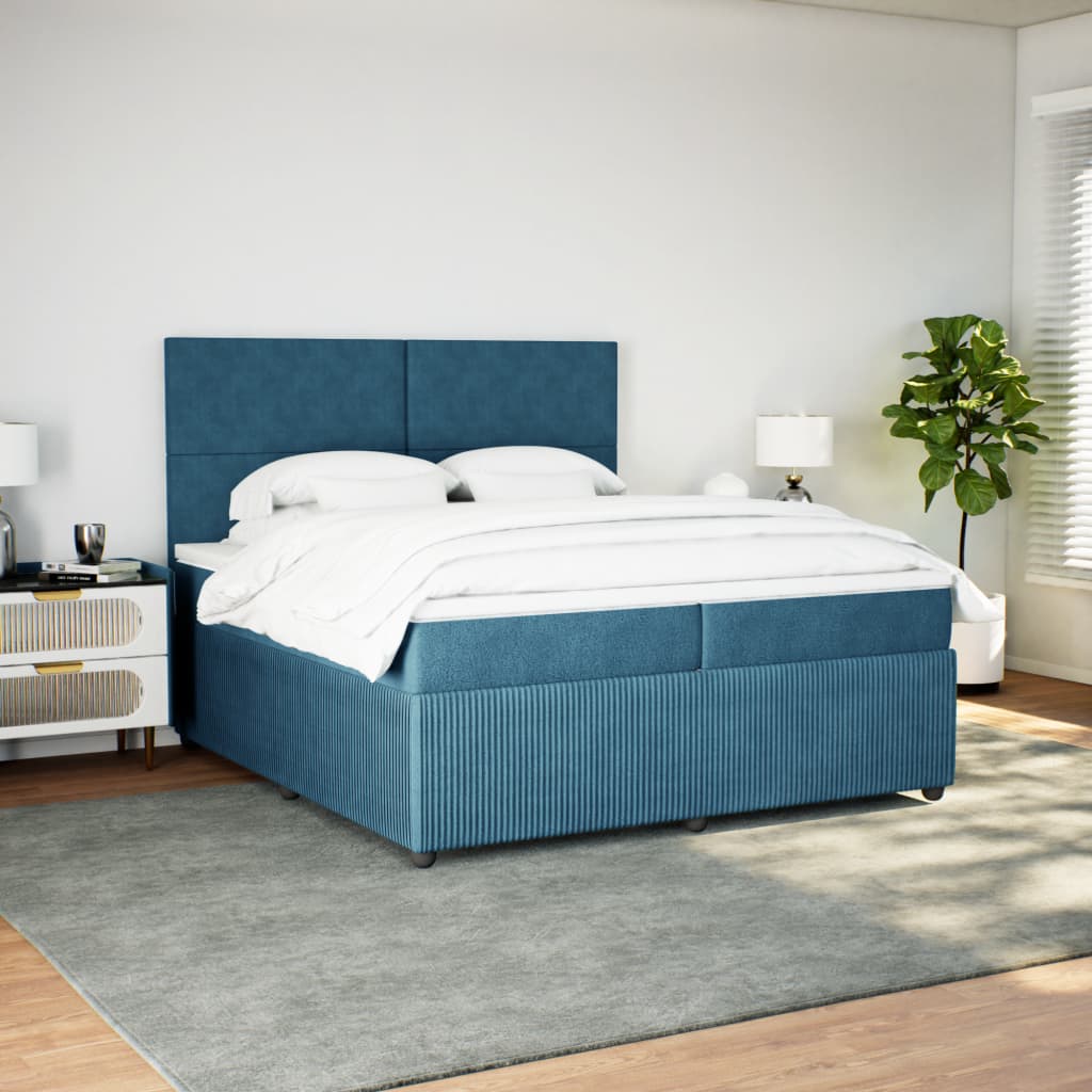 Slatted bed base and mattress Blue 200x200 cm velvet