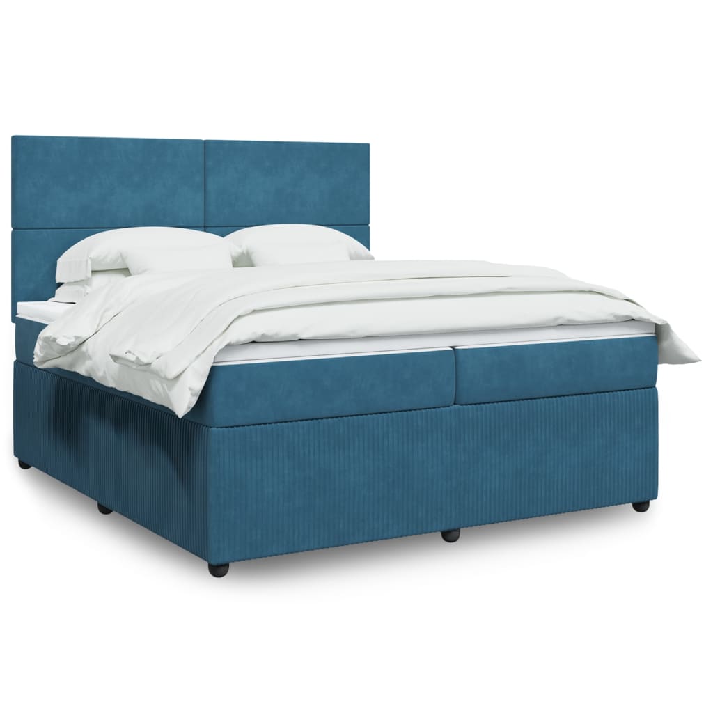 Slatted bed base and mattress Blue 200x200 cm velvet