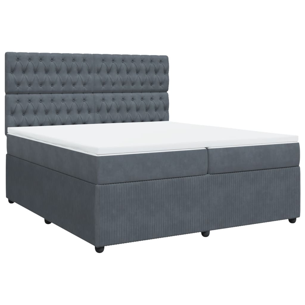 Dark Grey 200x200cm Velvet Bed Slatted Base and Mattress